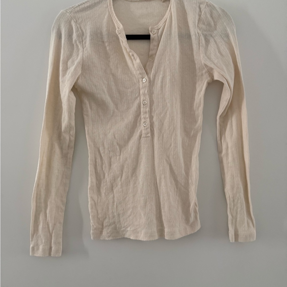 XS Doen Cream Long Sleeve Paola pointelle top